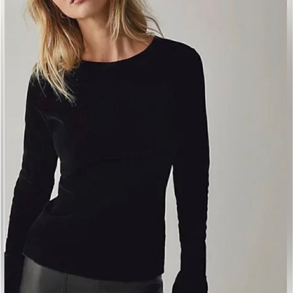 Free People Intimately Countdown Flock Black Velvet Long Sleeve Stretch XS NEW